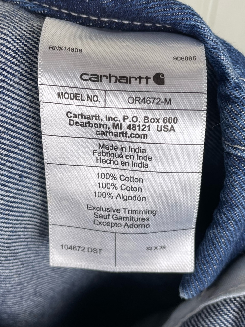 Carhartt Men's Loose Fit Washed Denim Bib Overalls Size 32 x 28 Cotton OR4672-M - Picture 10 of 12
